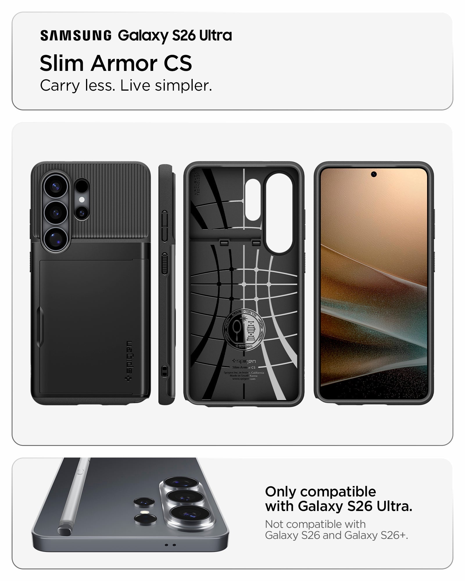 Spigen Slim Armor CS ქეისი Galaxy S26 Ultra ბარათების ჩასადებით