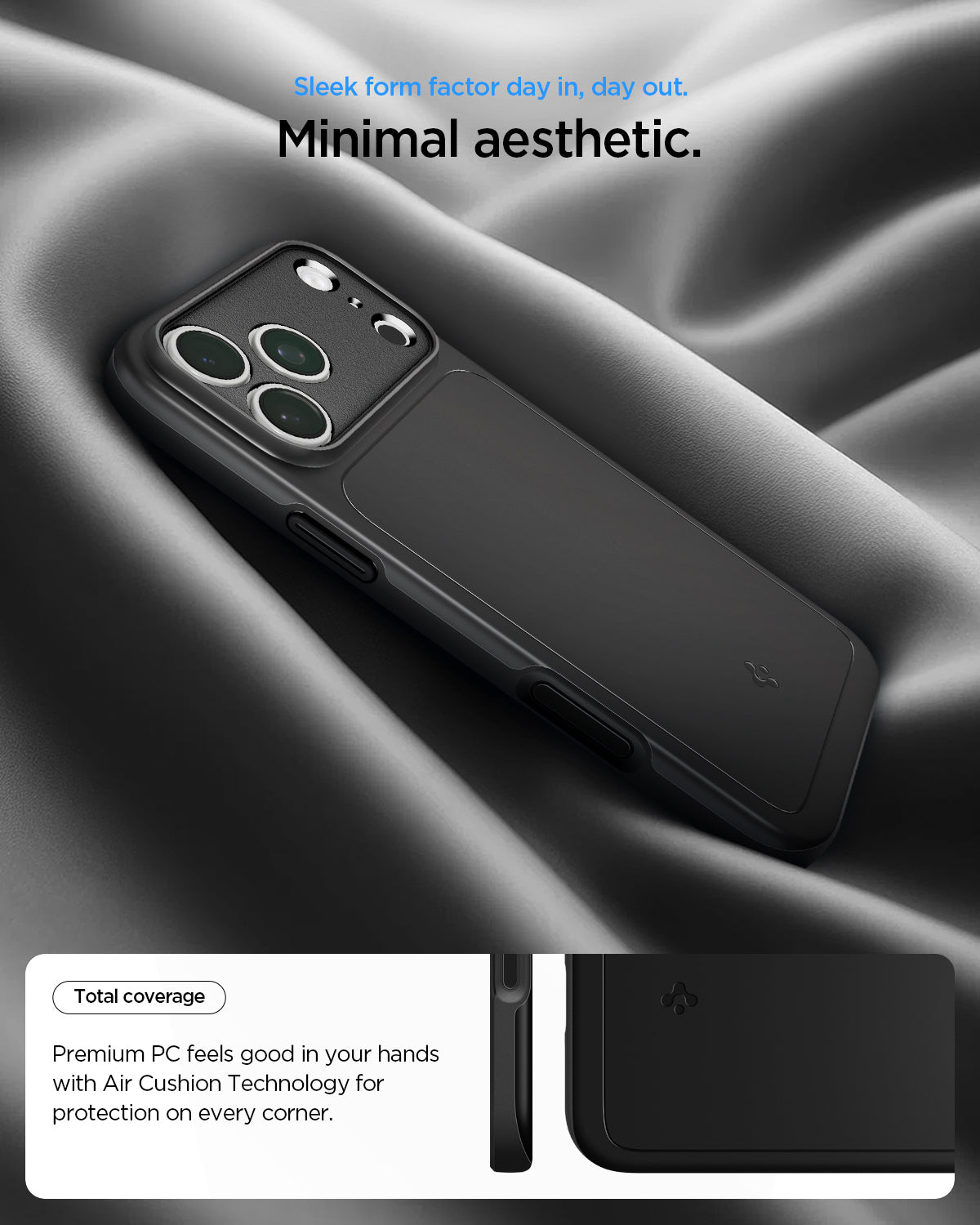 თხელი შავი ჩასადები Spigen Thin Fit iPhone 18 Pro MagSafe მხარდაჭერით