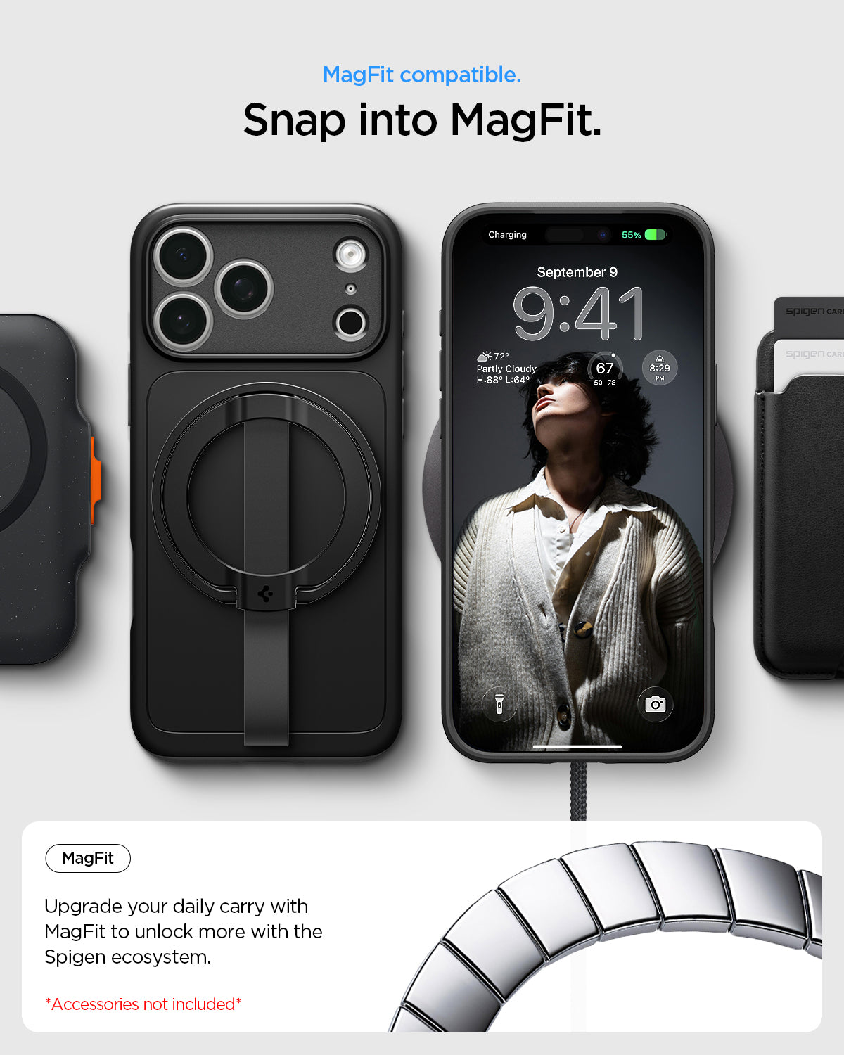 Spigen Thin Fit MagSafe ქეისი iPhone 18 Pro შავი დიზაინით