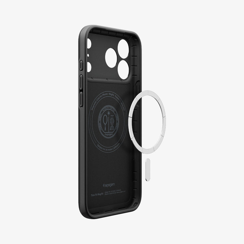 MagSafe თავსებადი Spigen Thin Fit შავი ჩასადები iPhone 18 Pro-ისთვის