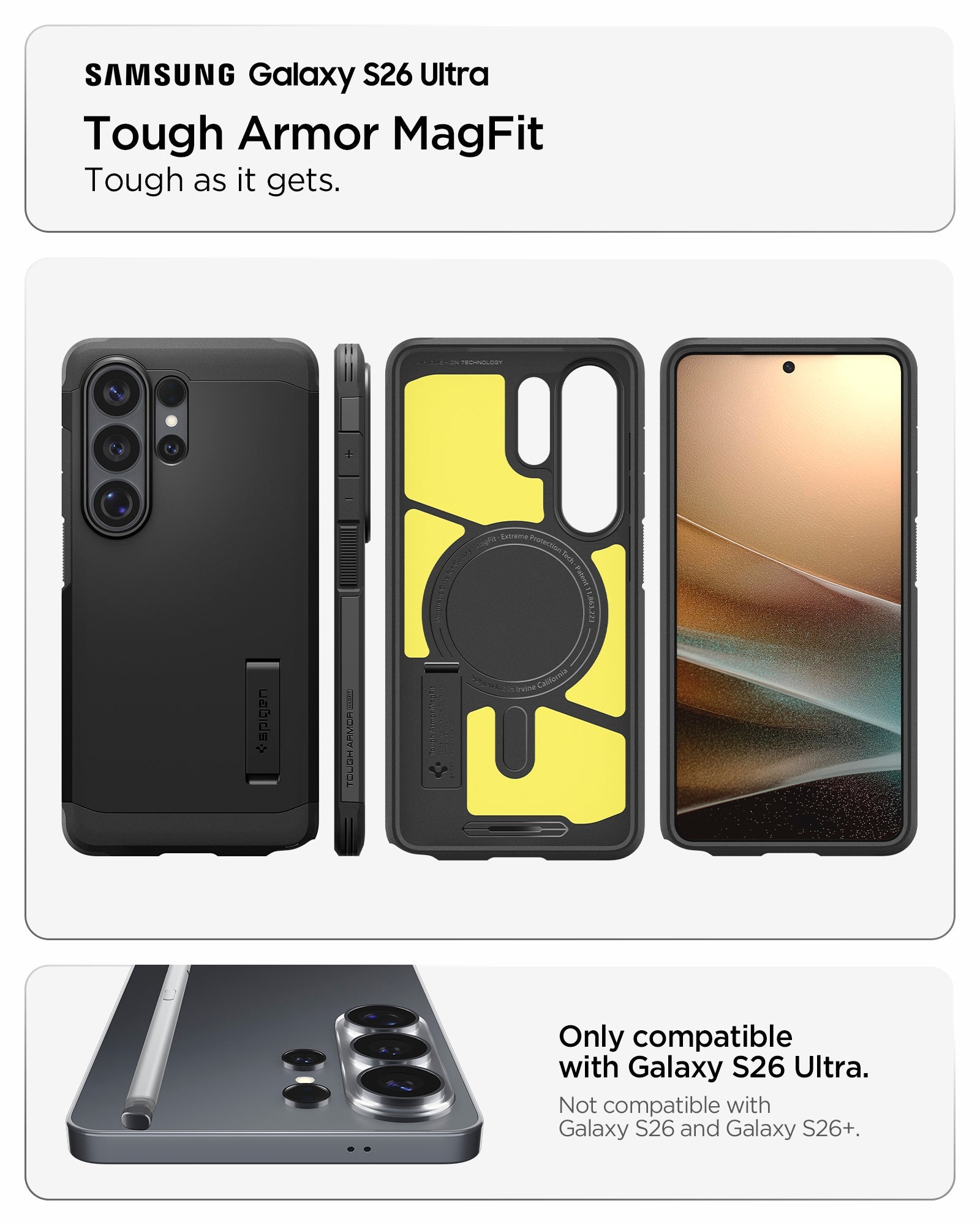 კომფორტული და გამძლე Spigen Tough Armor ჩასადები Galaxy S26 Ultra