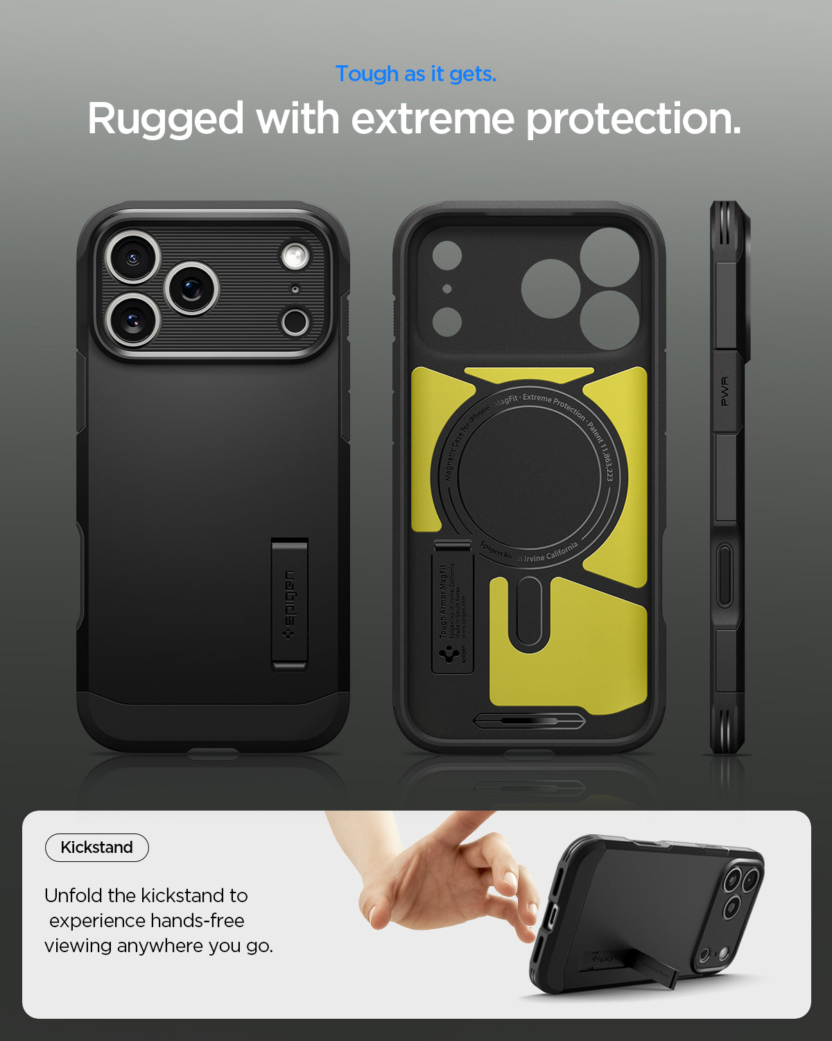 ქეისი Spigen Tough Armor "T" MagSafe iPhone 17 Pro – გამძლე პრემიუმ კლასის ჩასადები, კამერის სენსორის დაცვით და მაგსეიფი მხარდაჭერით.