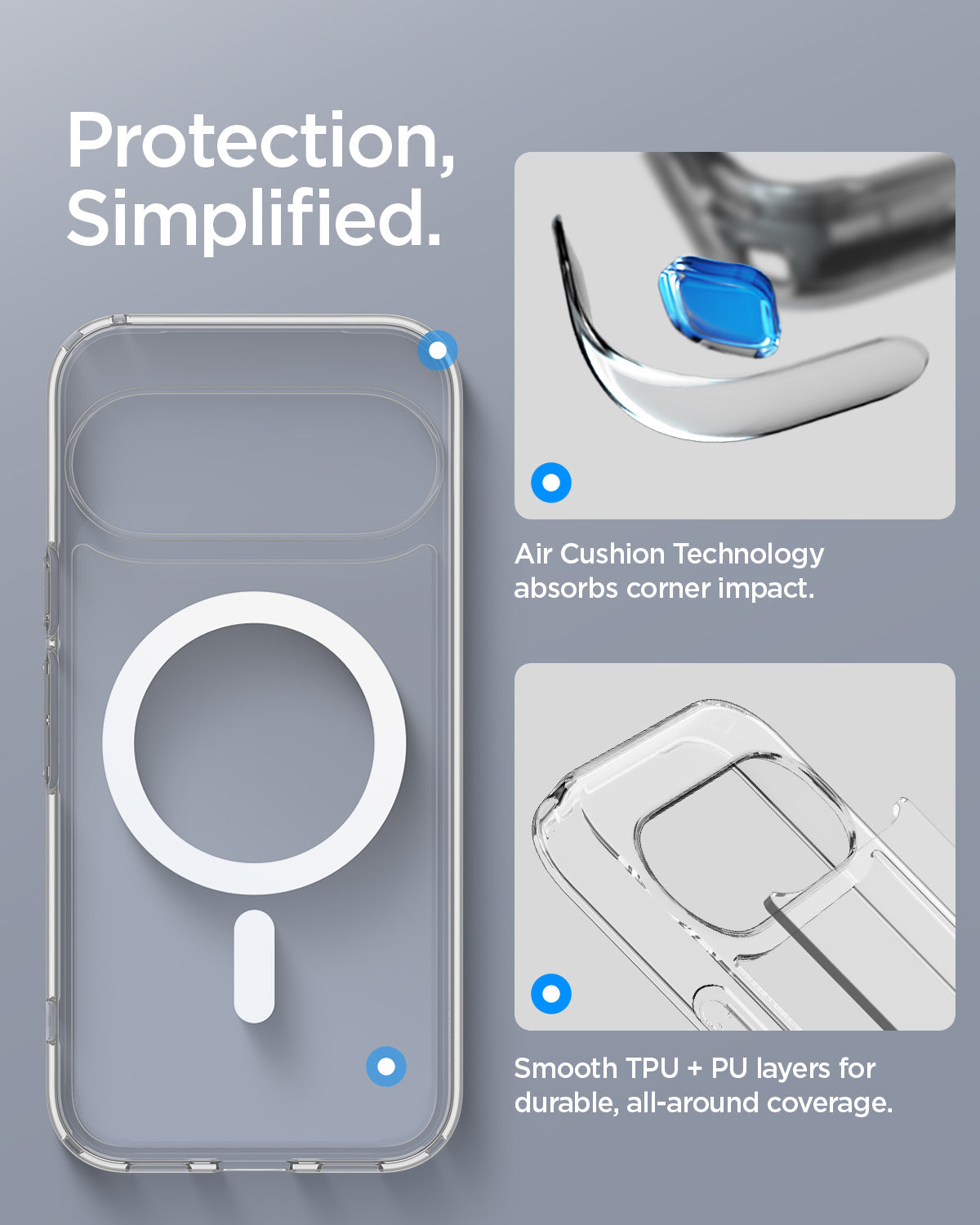 Spigen Ultra Hybrid MagFit ქეისი Pixel 11 გამჭვირვალე დიზაინით