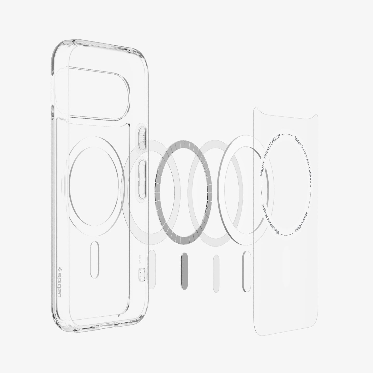 გამჭვირვალე ჩასადები Spigen Ultra Hybrid Pixel 11 MagSafe მხარდაჭერით