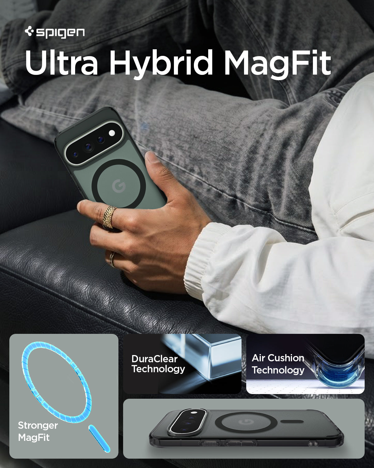 გამჭვირვალე ჩასადები Spigen Ultra Hybrid Pixel 11 Pro MagSafe მხარდაჭერით