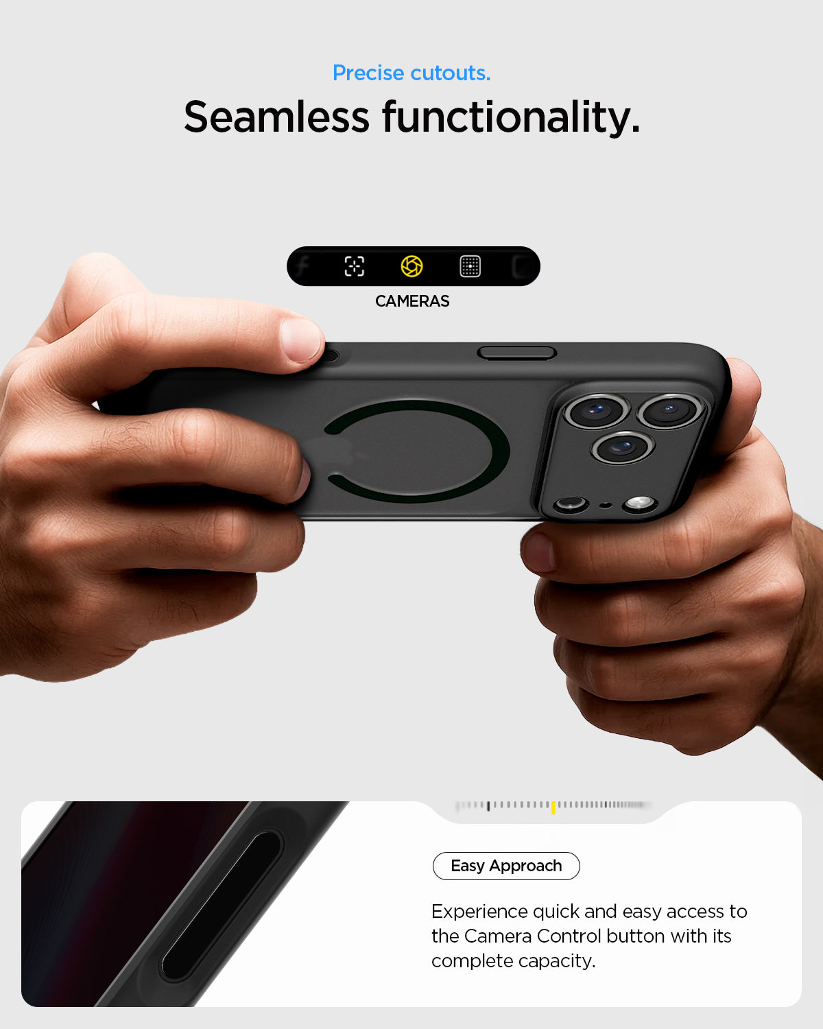 ქეისი Spigen Ultra Hybrid MagSafe iPhone 17 Pro – გამჭვირვალე პრემიუმ ხარისხის ჩასადები, კამერის ღილაკის დაცვით და მაგსეიფი მხარდაჭერით.