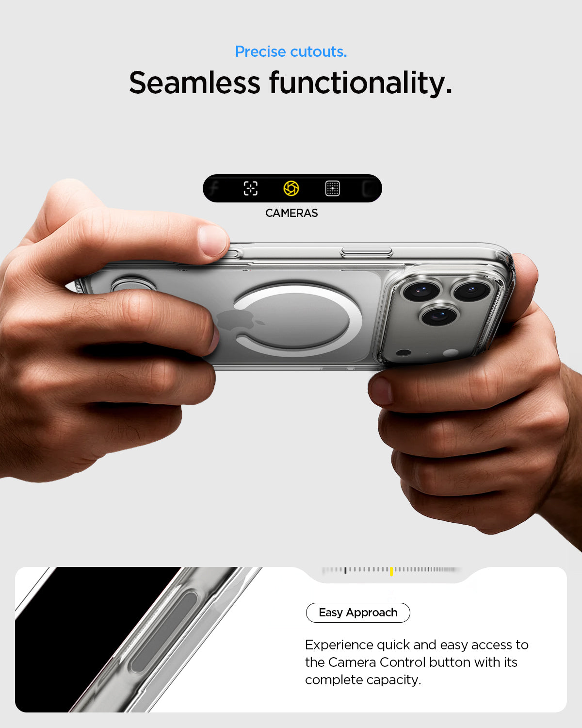 ქეისი Spigen Ultra Hybrid S MagSafe iPhone 17 Pro – გამჭვირვალე Spigen პრემიუმ ხარისხის ქეისი სადგამით და მაგსეიფის მხარდაჭერით.