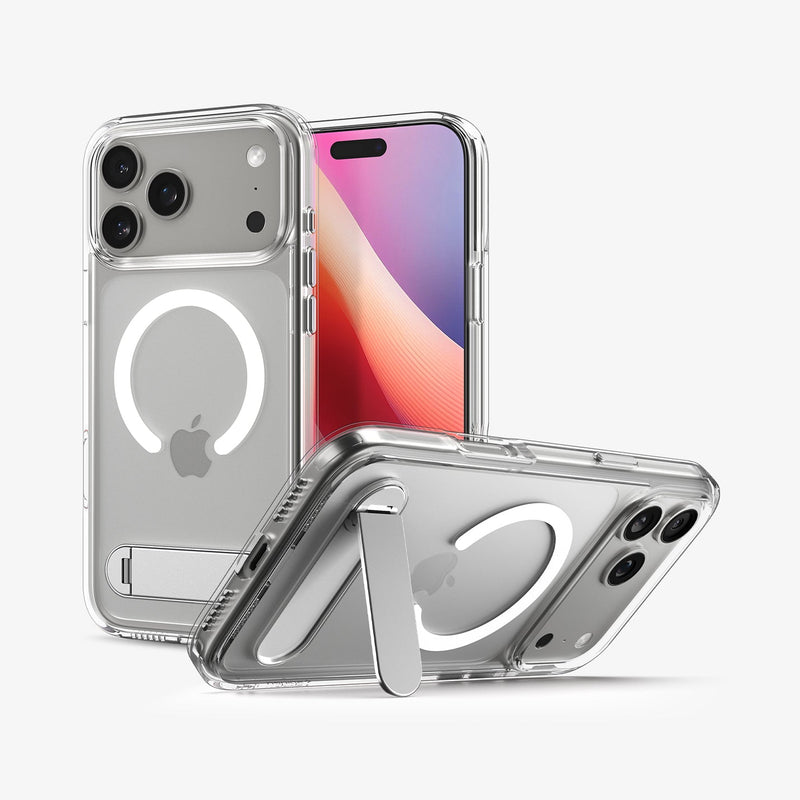 ქეისი Spigen Ultra Hybrid S MagSafe iPhone 17 Pro – გამჭვირვალე Spigen პრემიუმ ხარისხის ქეისი სადგამით და მაგსეიფის მხარდაჭერით.