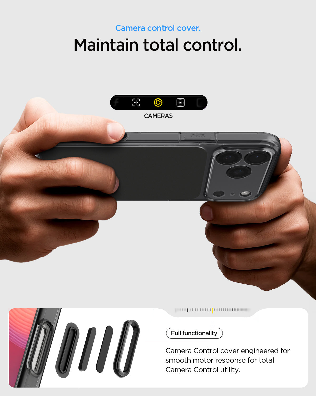 ქეისი Spigen Ultra Hybrid "T" MagSafe iPhone 17 Pro – გამჭვირვალე და მატოვი პრემიუმ კლასის Spigen ქეისი, კამერის ღილაკის დაცვით და მაგსეიფი მხარდაჭერით.