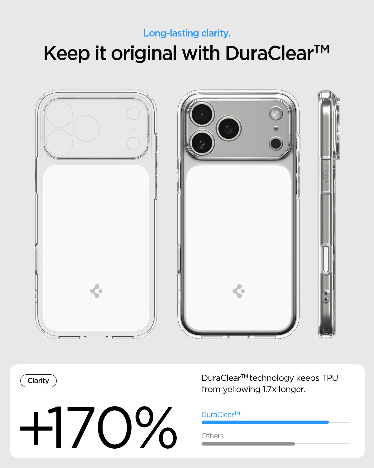 ქეისი Spigen Ultra Hybrid "T" MagSafe iPhone 17 Pro – გამჭვირვალე და მატოვი პრემიუმ კლასის Spigen ქეისი, კამერის ღილაკის დაცვით და მაგსეიფი მხარდაჭერით.