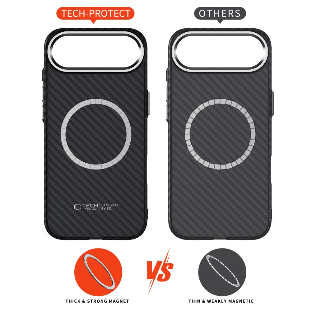 თხელი და მსუბუქი ჩასადები Tech-Protect Ion Carbon MagSafe iPhone 17 Air-სთვის – კარბონის მასალა და მაგსეიფ მხარდაჭერა / Slim and lightweight premium case Tech-Protect Ion Carbon MagSafe iPhone 17 Air – carbon material with full MagSafe support