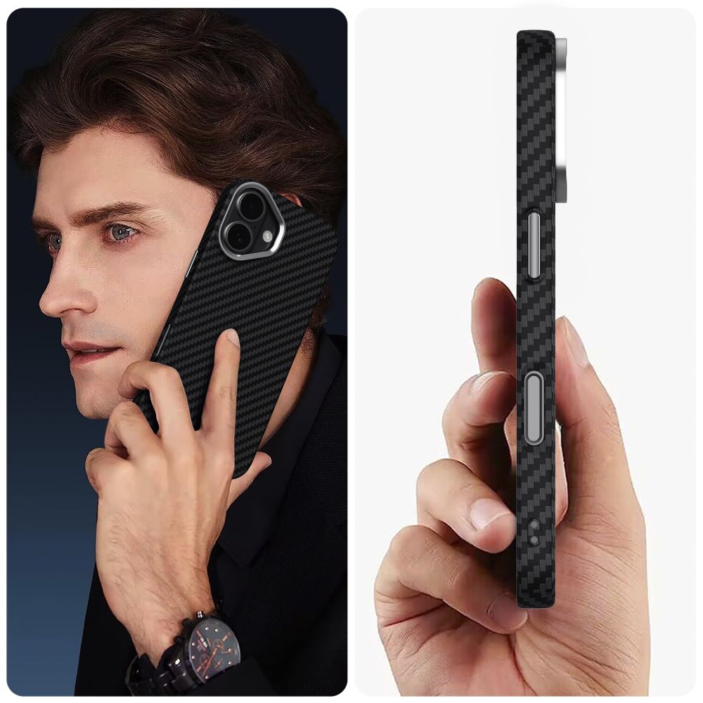 თხელი და მსუბუქი ჩასადები Tech-Protect Ion Carbon MagSafe iPhone 17-სთვის – კარბონის მასალა და მაგსეიფ მხარდაჭერა / Slim and lightweight premium case Tech-Protect Ion Carbon MagSafe iPhone 17 – carbon material with full MagSafe support
