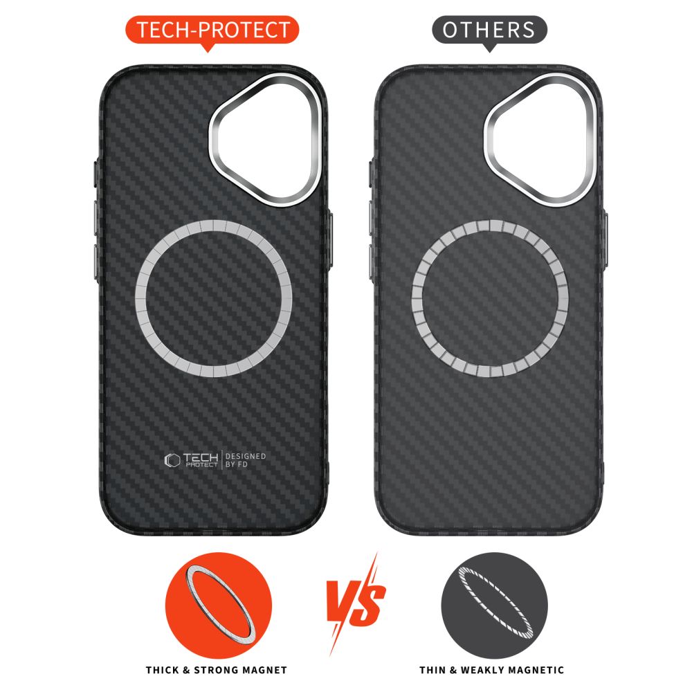 თხელი და მსუბუქი ჩასადები Tech-Protect Ion Carbon MagSafe iPhone 17-სთვის – კარბონის მასალა და მაგსეიფ მხარდაჭერა / Slim and lightweight premium case Tech-Protect Ion Carbon MagSafe iPhone 17 – carbon material with full MagSafe support