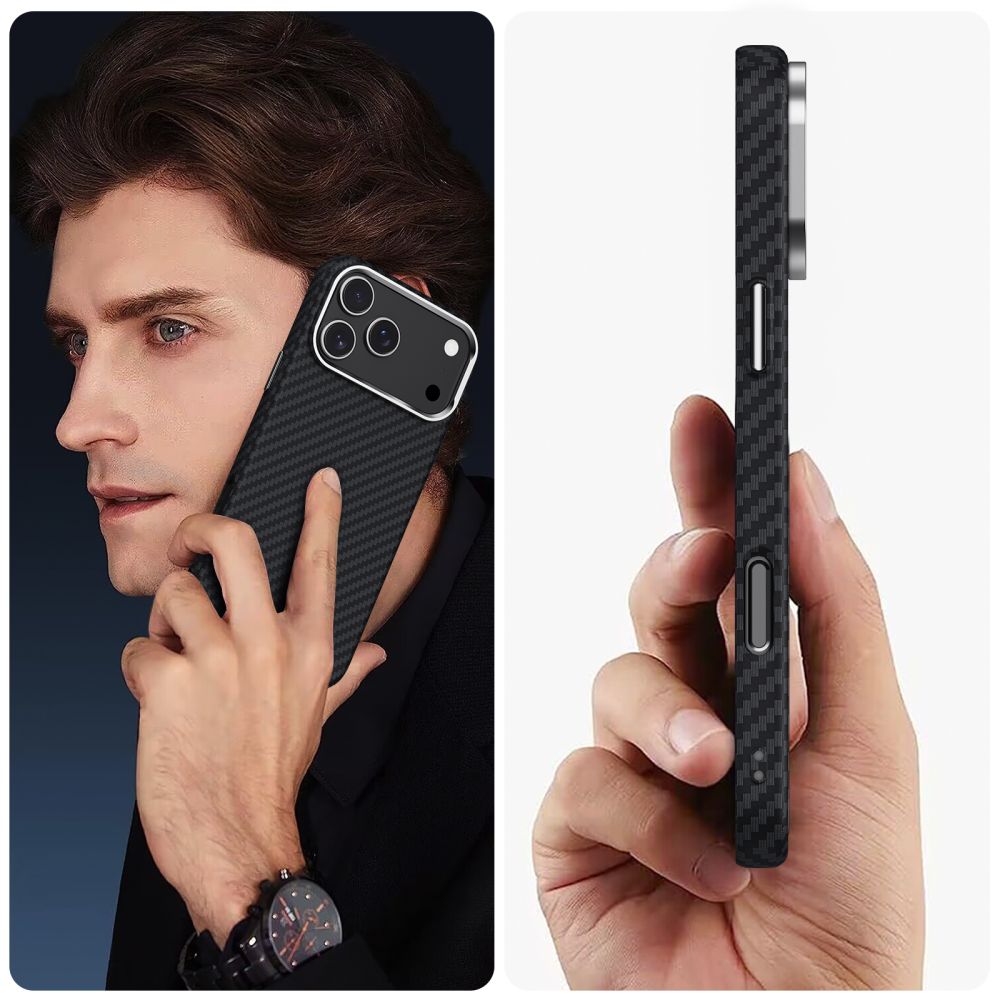 თხელი და მსუბუქი ჩასადები Tech-Protect Ion Carbon MagSafe iPhone 17 Pro Max-სთვის – კარბონის მასალა და მაგსეიფ მხარდაჭერა / Slim and lightweight premium case Tech-Protect Ion Carbon MagSafe iPhone 17 Pro Max – carbon material with full MagSafe support