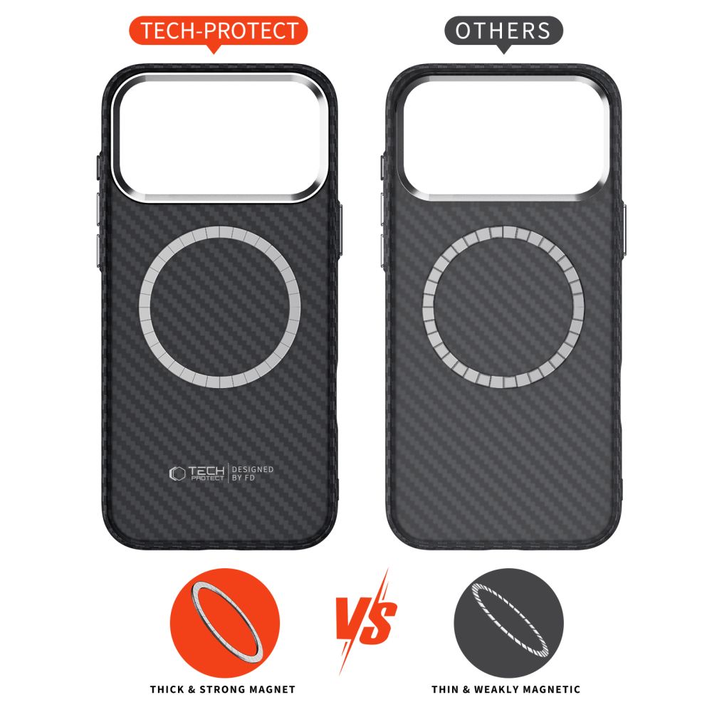 თხელი და მსუბუქი ჩასადები Tech-Protect Ion Carbon MagSafe iPhone 17 Pro Max-სთვის – კარბონის მასალა და მაგსეიფ მხარდაჭერა / Slim and lightweight premium case Tech-Protect Ion Carbon MagSafe iPhone 17 Pro Max – carbon material with full MagSafe support