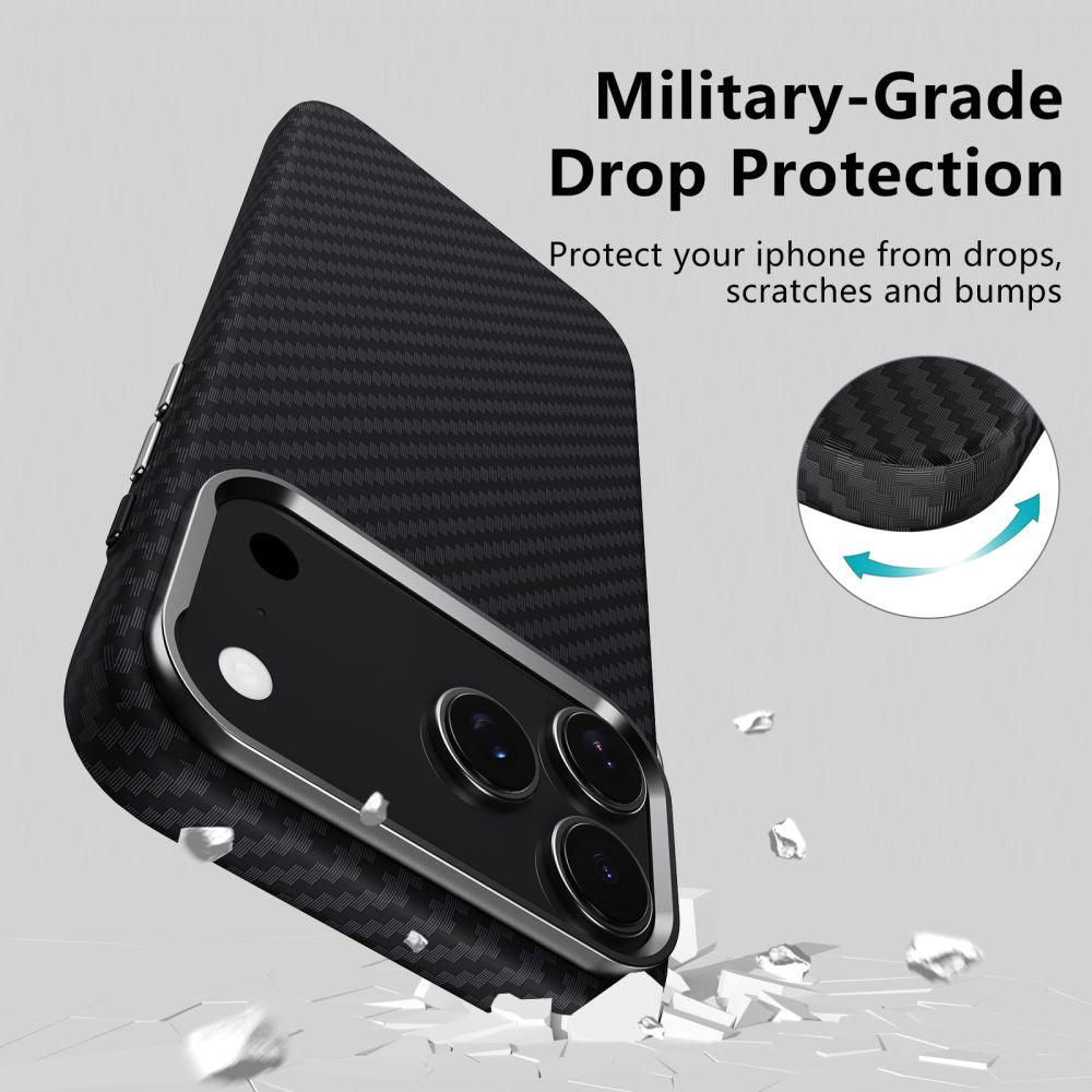 თხელი და მსუბუქი ჩასადები Tech-Protect Ion Carbon MagSafe iPhone 17 Pro Max-სთვის – კარბონის მასალა და მაგსეიფ მხარდაჭერა / Slim and lightweight premium case Tech-Protect Ion Carbon MagSafe iPhone 17 Pro Max – carbon material with full MagSafe support