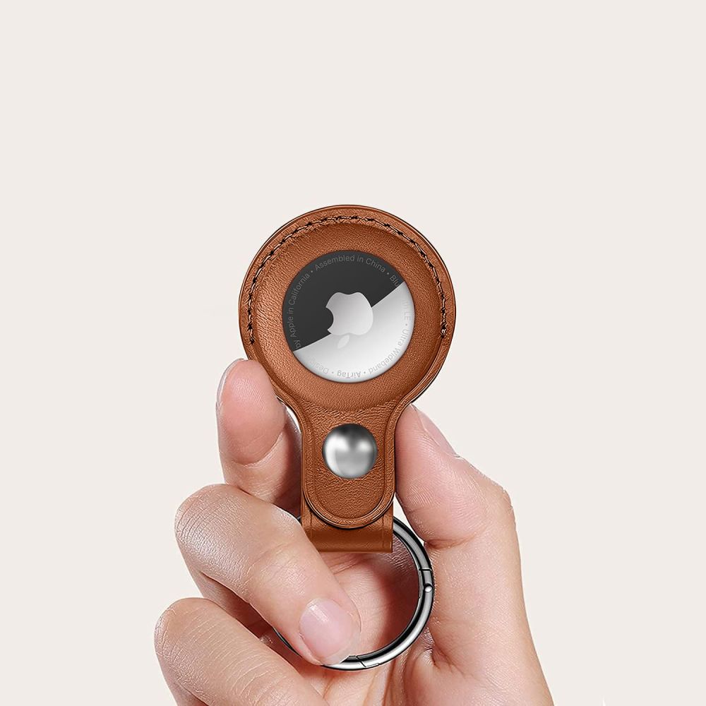 Tech-Protect NaturalFit AirTag ქეისი — რბილი მასალა, რკინის რგოლი და სტილური დიზაინი გასაღებისთვის ან ჩანთისთვის დასამაგრებლად