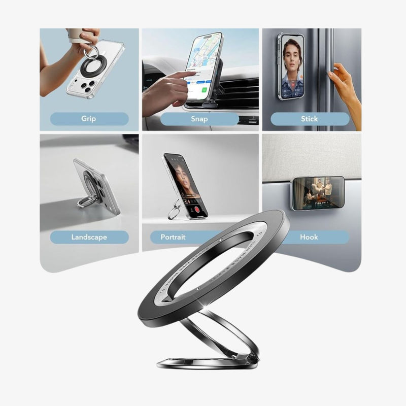 პრემიუმ მაგსეიფის ბეჭედი ESR 360 HaloLock – ძლიერი მაგნიტი და სმარტფონზე მისაკრავი სადგამი სტაბილური დაჭერისთვის.