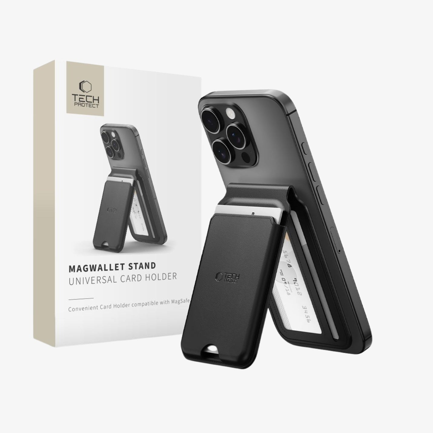 მაგნიტური საფულე Tech-Protect MagWallet Stand Universal Card Holder არის მრავალფუნქციური აქსესუარი, რომელიც მუშაობს საგამით სისტემით, თავსებადია MagSafe (მაგსეიფი) ტექნოლოგიასთან და უზრუნველყოფს ბარათების უსაფრთხო შენახვას; Tech-Protect MagWallet Stand Universal Card Holder is a multifunctional accessory with a magnetic system, compatible with MagSafe technology, ensuring secure card storage.