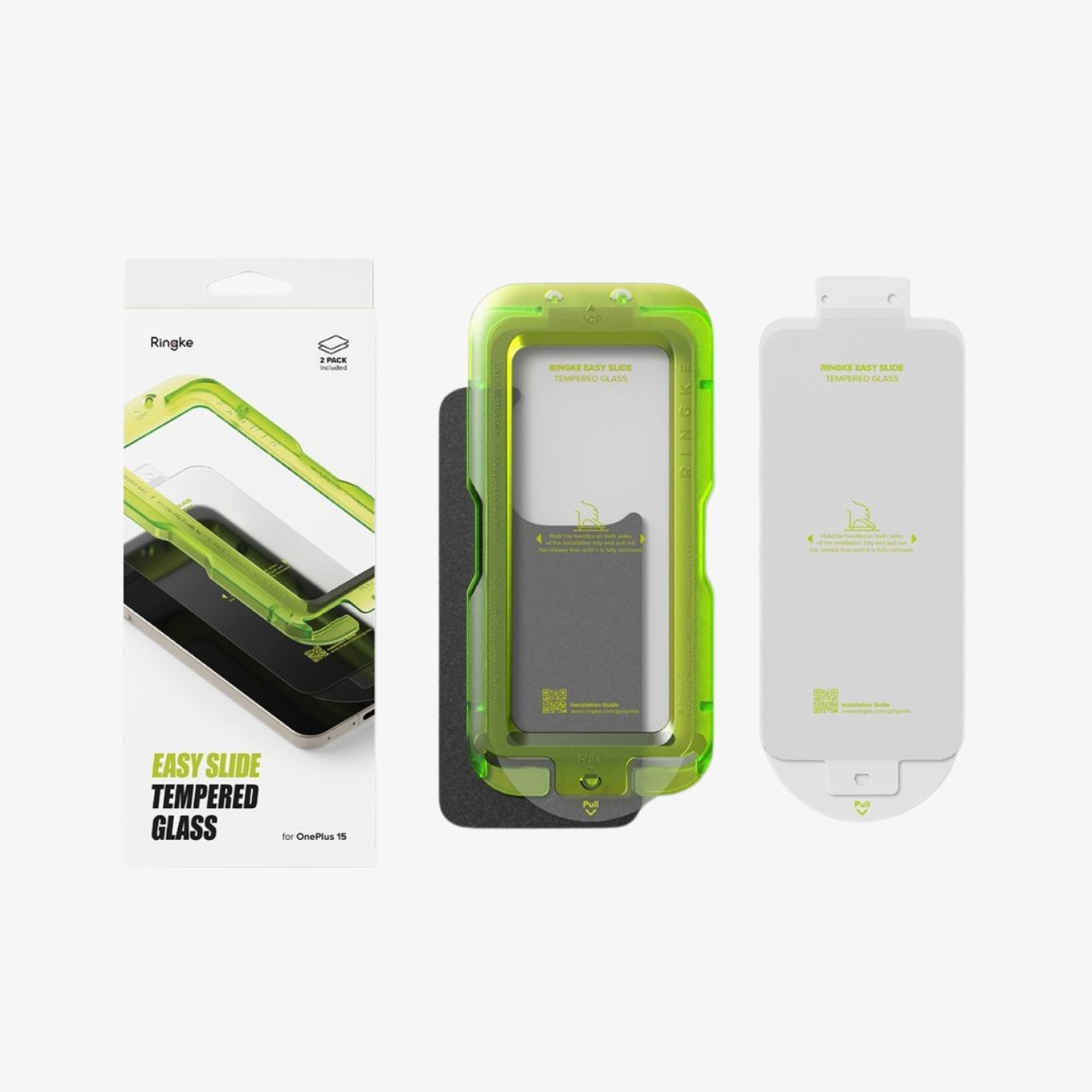 Ringke Easy Slide 2-Pack ეკრანის დამცავი OnePlus 15-ისთვის, გამჭვირვალე ბრონი შავი კანტების გარეშე და მექანიზმით ეკვრის მარტივი მონტაჟით