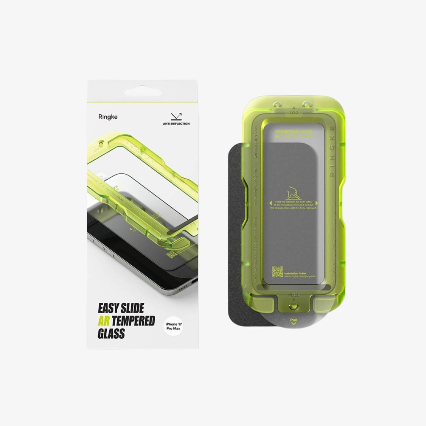 RINGKE Easy Slide anti-reflective დამცავი შუშა iPhone 17 Pro Max-ის ეკრანისთვის, ნაკლები ანარეკლით, გამძლე ბრონი ეკრანის მაქსიმალური დაცვისთვის