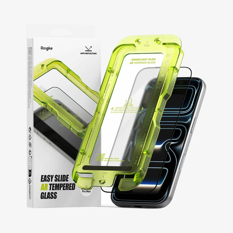 RINGKE Easy Slide anti-reflective დამცავი შუშა iPhone 17 Pro Max-ის ეკრანისთვის, ნაკლები ანარეკლით, გამძლე ბრონი ეკრანის მაქსიმალური დაცვისთვის