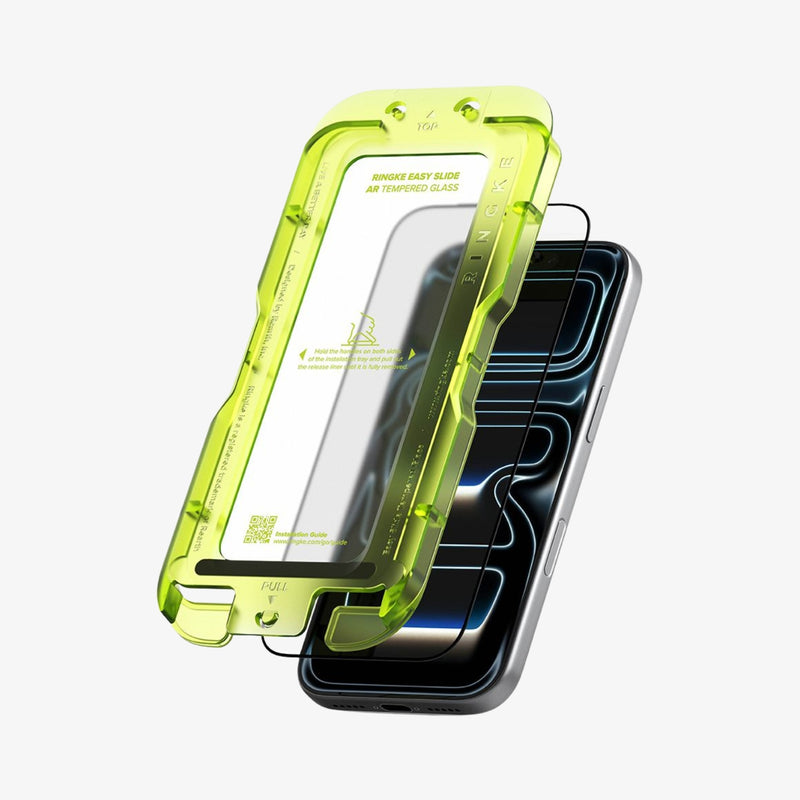 RINGKE Easy Slide anti-reflective დამცავი შუშა iPhone 17 Pro Max-ის ეკრანისთვის, ნაკლები ანარეკლით, გამძლე ბრონი ეკრანის მაქსიმალური დაცვისთვის