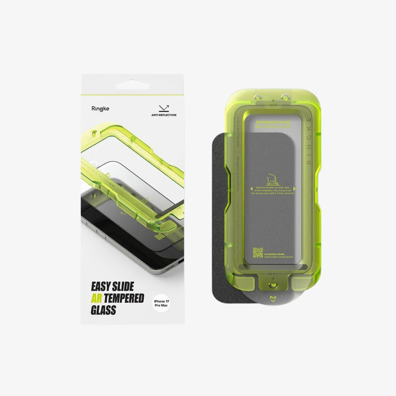 RINGKE Easy Slide anti-reflective დამცავი შუშა iPhone 17 Pro-ის ეკრანისთვის, ნაკლები ანარეკლით, გამძლე ბრონი ეკრანის მაქსიმალური დაცვისთვის