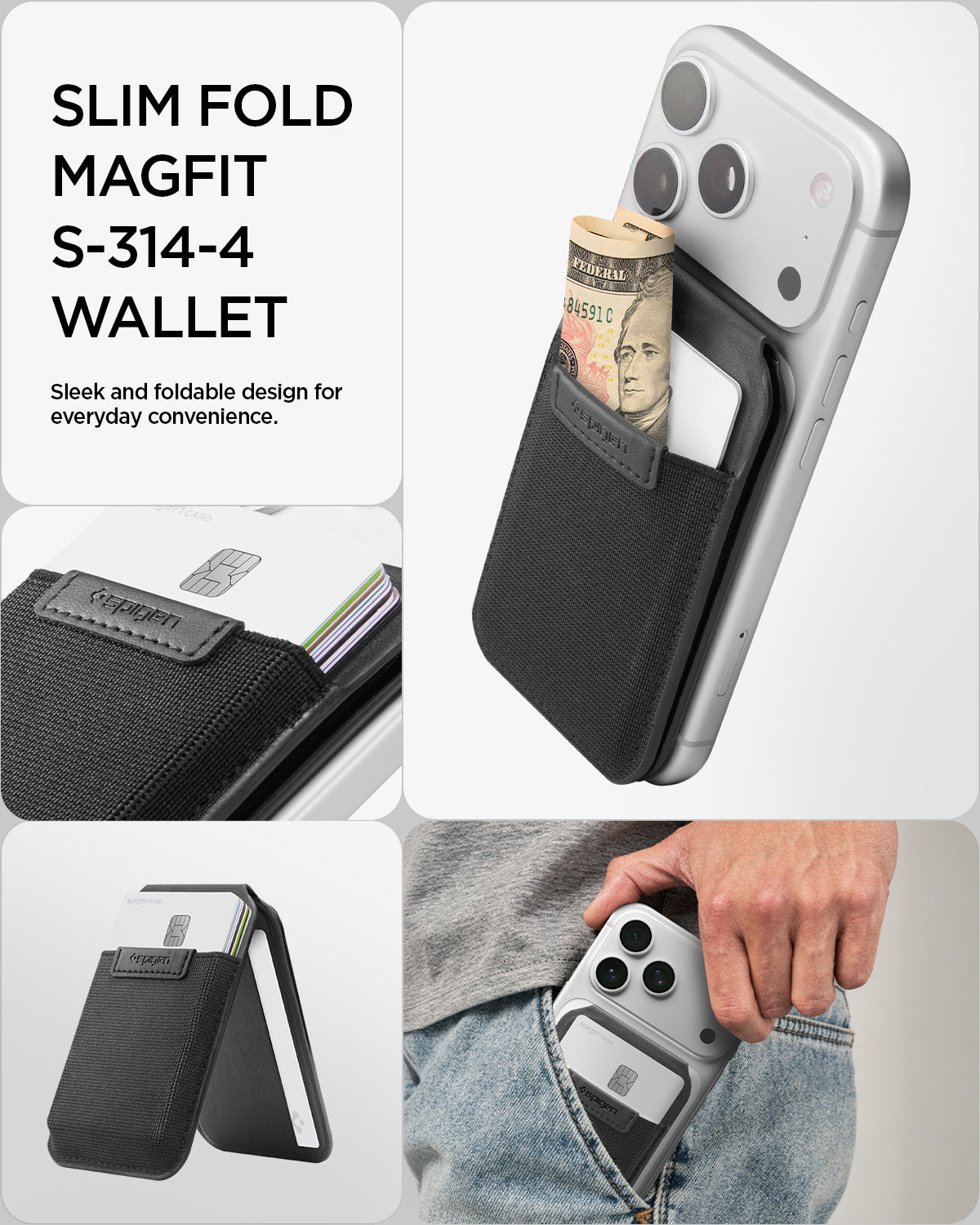 კომპაქტური MagSafe საფულე Slim Fold S314 4 ბარათის ჩასადებით