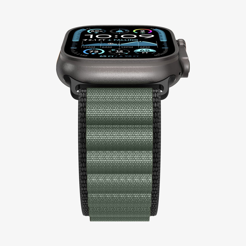სამაჯური Spigen WBF1 Band – Apple Watch Strap მაღალი ხარისხის ქსოვილის მასალით და კომფორტული დიზაინით. განკუთვნილია Apple Watch Ultra და Apple Watch Series 4,5,6,7,8,9,10,11 სერიებისათვის