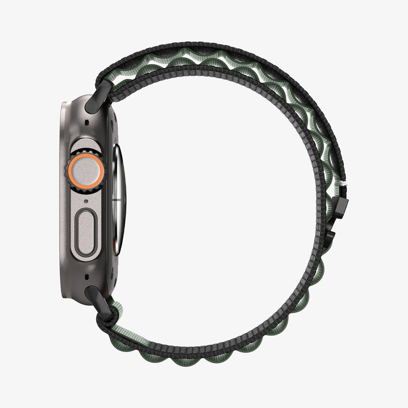 სამაჯური Spigen WBF1 Band – Apple Watch Strap მაღალი ხარისხის ქსოვილის მასალით და კომფორტული დიზაინით. განკუთვნილია Apple Watch Ultra და Apple Watch Series 4,5,6,7,8,9,10,11 სერიებისათვის