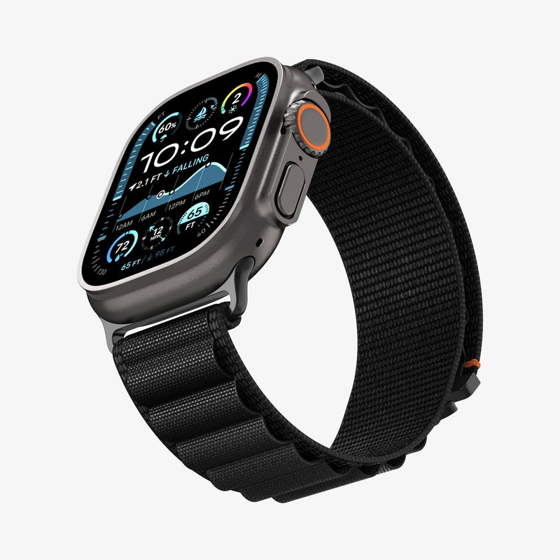 სამაჯური Spigen WBF1 Band – Apple Watch Strap მაღალი ხარისხის ქსოვილის მასალით და კომფორტული დიზაინით. განკუთვნილია Apple Watch Ultra და Apple Watch Series 4,5,6,7,8,9,10,11 სერიებისათვის