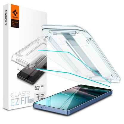 Spigen GLAS.tR EZ Fit ბრონირებული ეკრანის დამცავი Galaxy S25 Ultra-სთვის, თბილისში საუკეთესო დაცვა, ქეის მეგობრული დიზაინით და შავი კანტების გარეშე, ეკრანის დამცავი საუკეთესო ხარისხის თბილისში, საქართველოში, galaxy s25 ultra screen protector in tbilisi, case friendly