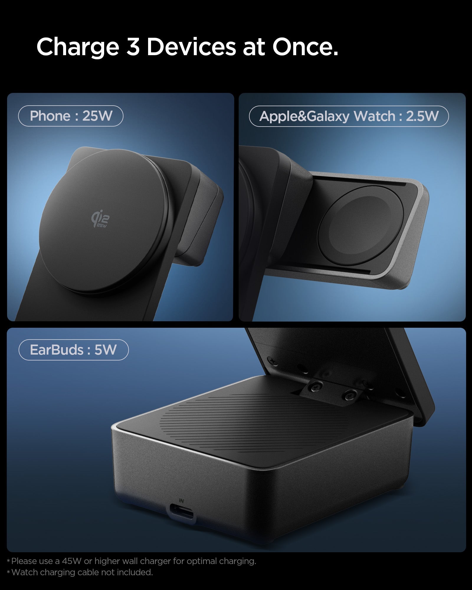 Spigen 25W QI2.2 სწრაფი უსადენო დამტენი სადგამი