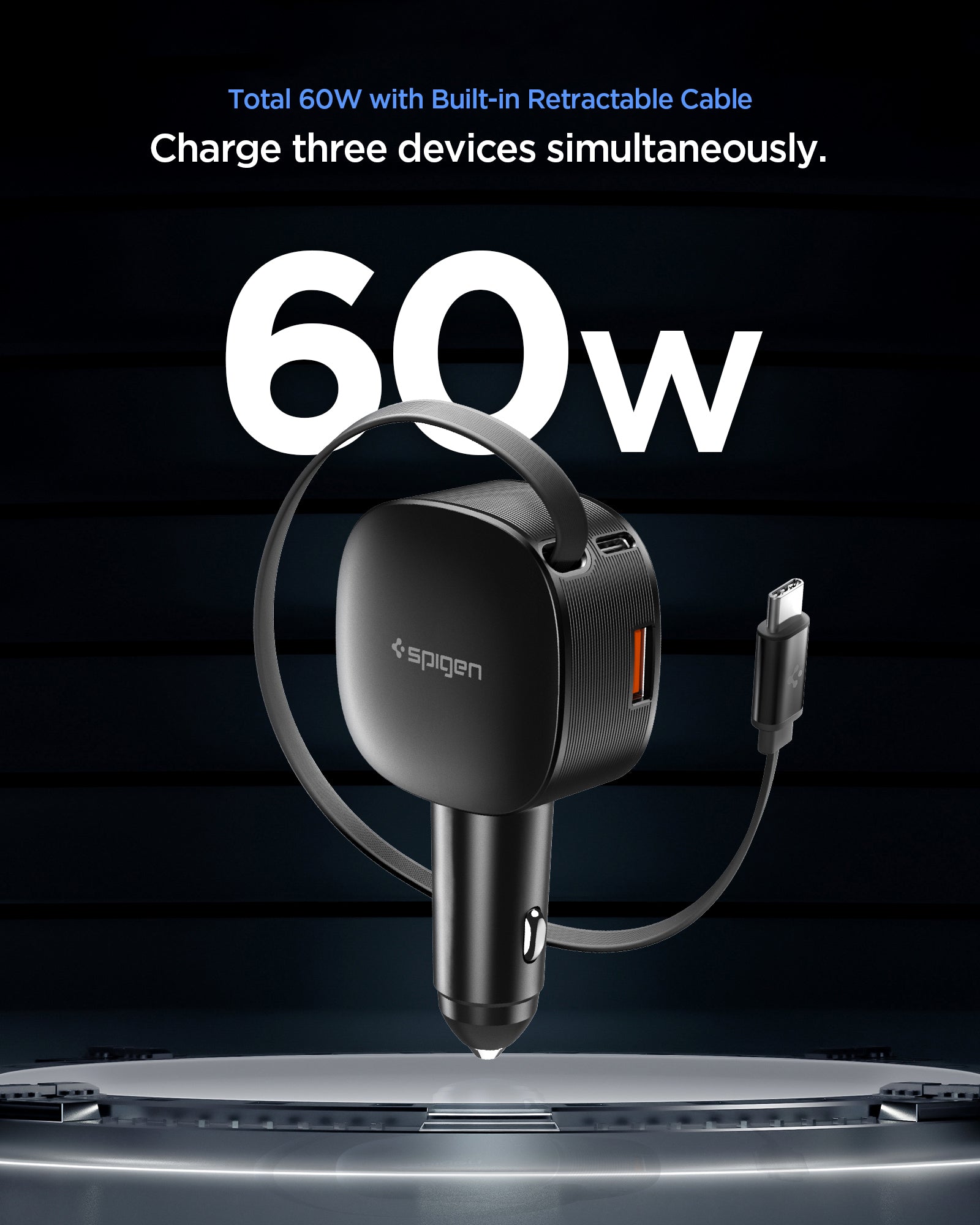 ძლიერი 60W Spigen Car Charger ავტომობილისთვის