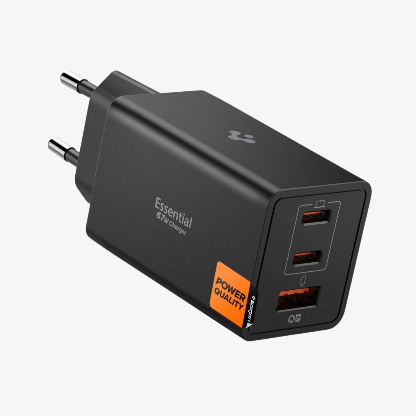 Spigen Essential 3-Port 67W სწრაფი დამტენი ადაპტერი სამი პორტით და პრემიუმ დიზაინით.