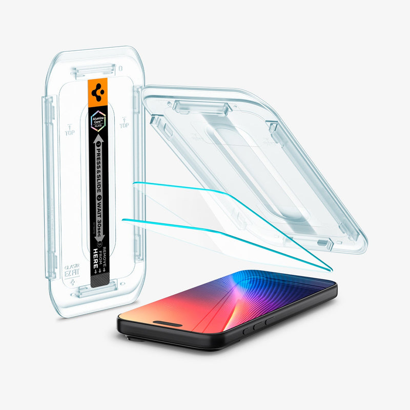 iPhone 18 Pro Max ეკრანის დამცავი Spigen GLAS.tR EZ Fit AC სენსორის მხარდაჭერით