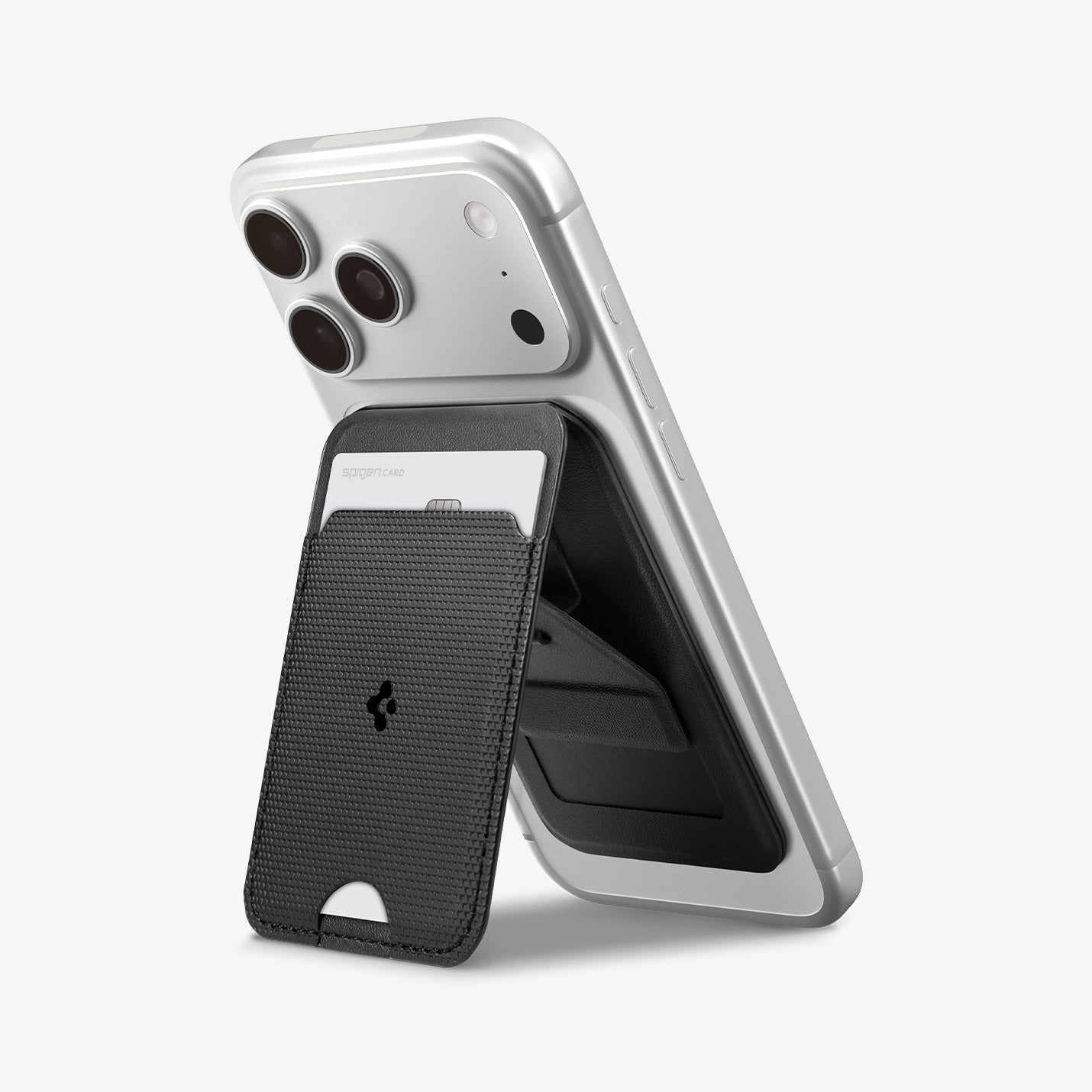 Spigen Slim Fold Tripod | S314-3 Magsafe Wallet — ბარათების ჩასადები საფულე ტელეფონის სადგამი და სმარტფონის დასაყენებელი.