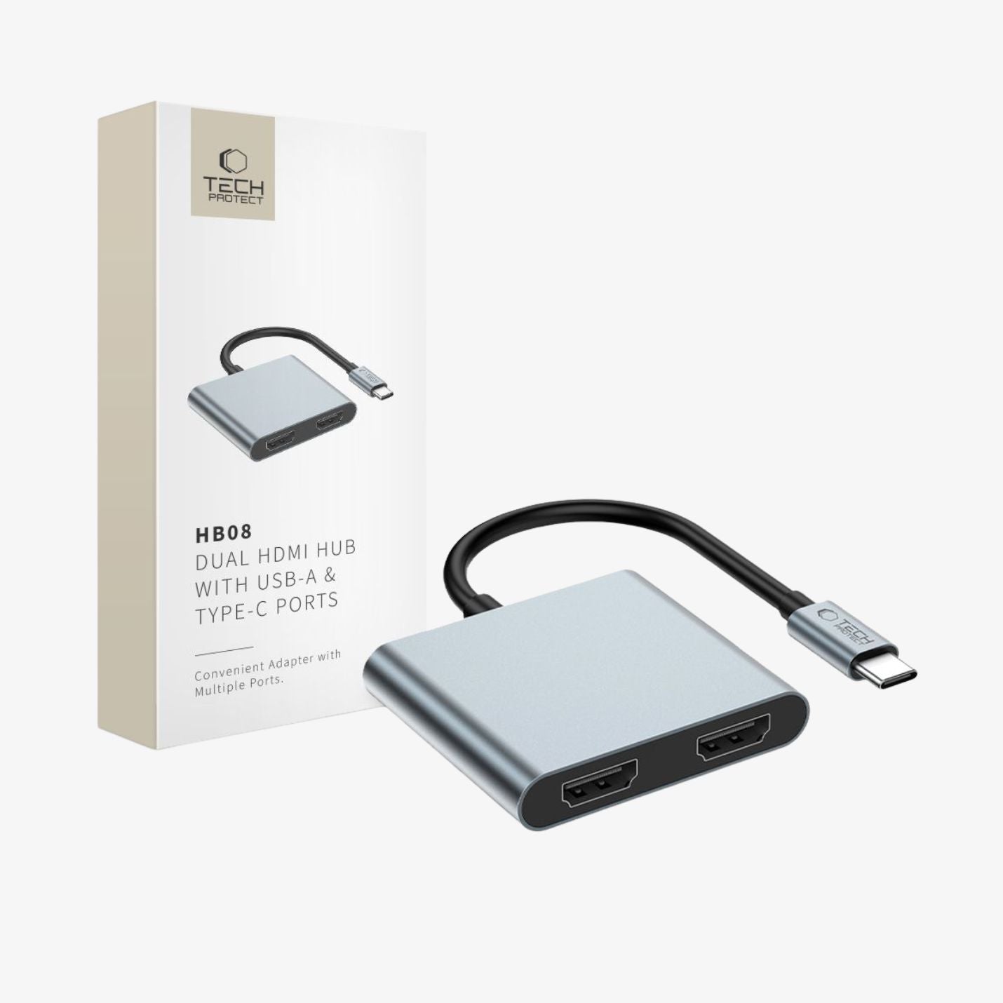 4-in-1 USB-C ადაპტერი Tech-Protect HB08 Space Grey