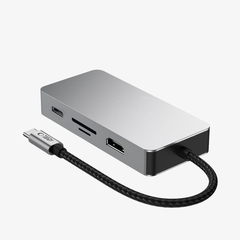 Tech-Protect HB05 9-in-1 Type-C Hub Adapter USB 2.0, USB 3.0, HDMI 4K 60Hz, SD/TF, PD 100W და RJ45 1000M პორტებით, Space Grey