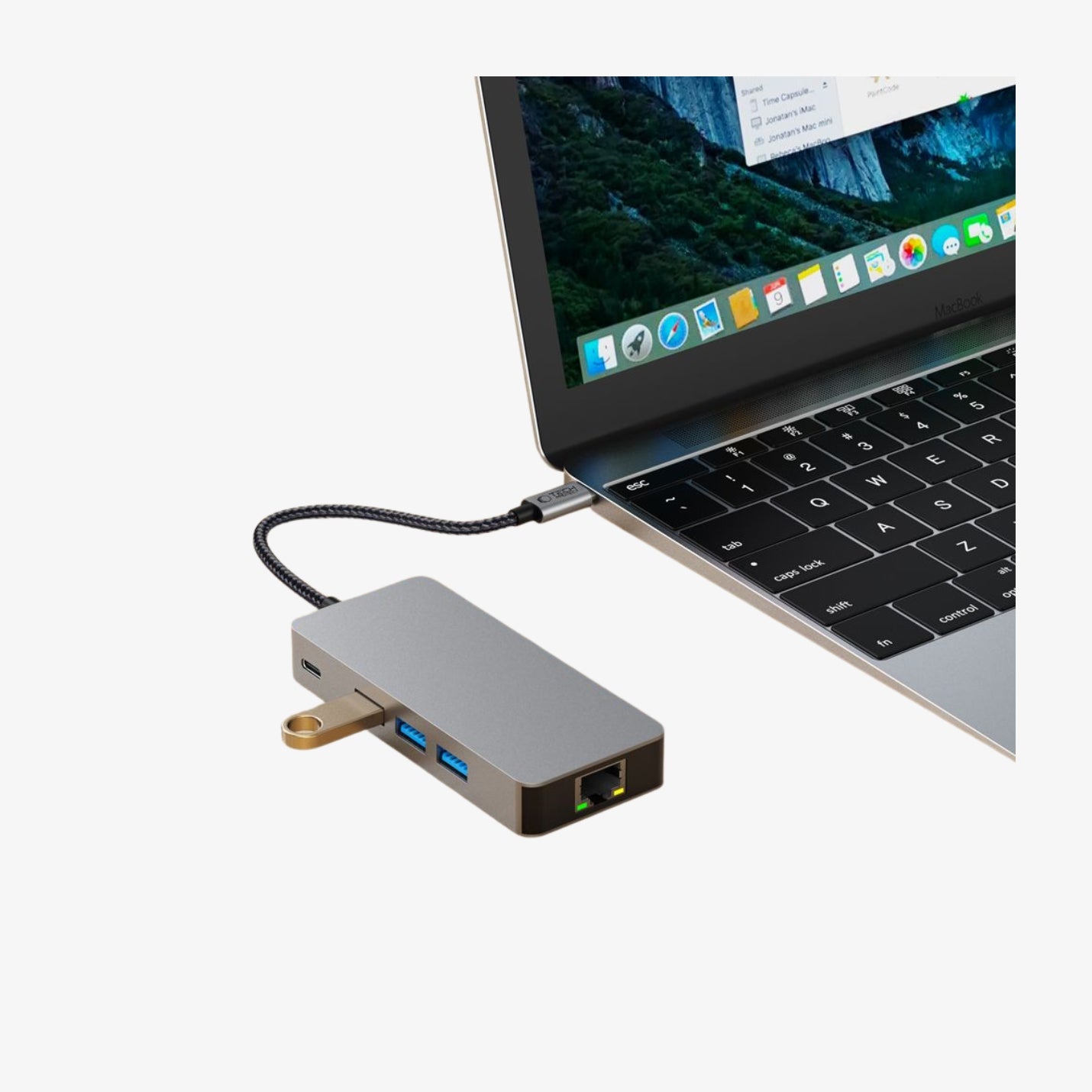 Tech-Protect HB05 9-in-1 Type-C Hub Adapter USB 2.0, USB 3.0, HDMI 4K 60Hz, SD/TF, PD 100W და RJ45 1000M პორტებით, Space Grey