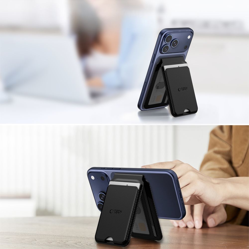 Tech-Protect MagWallet Stand Carbon მაგნიტური საფულე MagSafe მხარდაჭერით